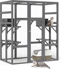 71 Inches Large Wood Catio Outdoor Cat House Enclosure with Perches and Condos