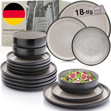 SÄNGER Luxor | Steingut Geschirr Set 18 Tlg, Teller Set 6 Personen, Geschirrset 