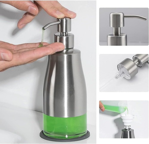 Soap Dispenser with Coaster and Stickers, Brushed Nickel - Picture 5 of 8