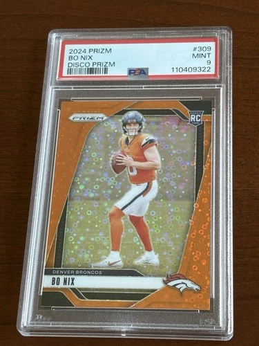 2024 Panini Prizm - Rookies Bo Nix #309 Orange Disco Prizm (RC) PSA 9