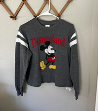 Disney Women's Sweatshirt Mickey Mouse Gray Cropped Crew Neck Disneyland Parks S