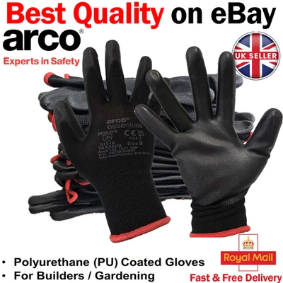 ARCO 24x PAIRS PU COATED SAFETY WORK GLOVES GLOVE GARDEN GRIP MENS BUILDERS GARDENING