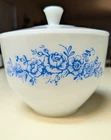 Vintage Federal Milk Glass Mixing Bowl And Lid Blue Wild Roses Bowl Lid 7" D