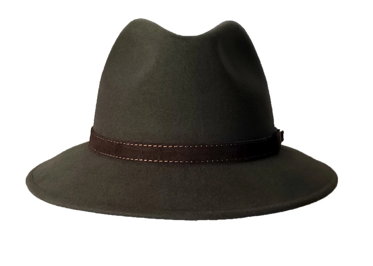 Cappello Fedora a tesa larga, feltro di lana bianco con fascia