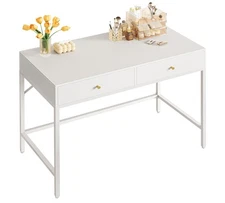SUPERJARE 39.4" White Desk with 2 Drawers, Modern Makeup Vanity Desk, Small C...