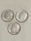 1964 Roosevelt Dimes, lot of 3, 90% silver, circulated, free shipping