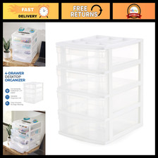 4-Tier Plastic Drawer Organizer - Desktop Storage for Bathroom, Office Classro