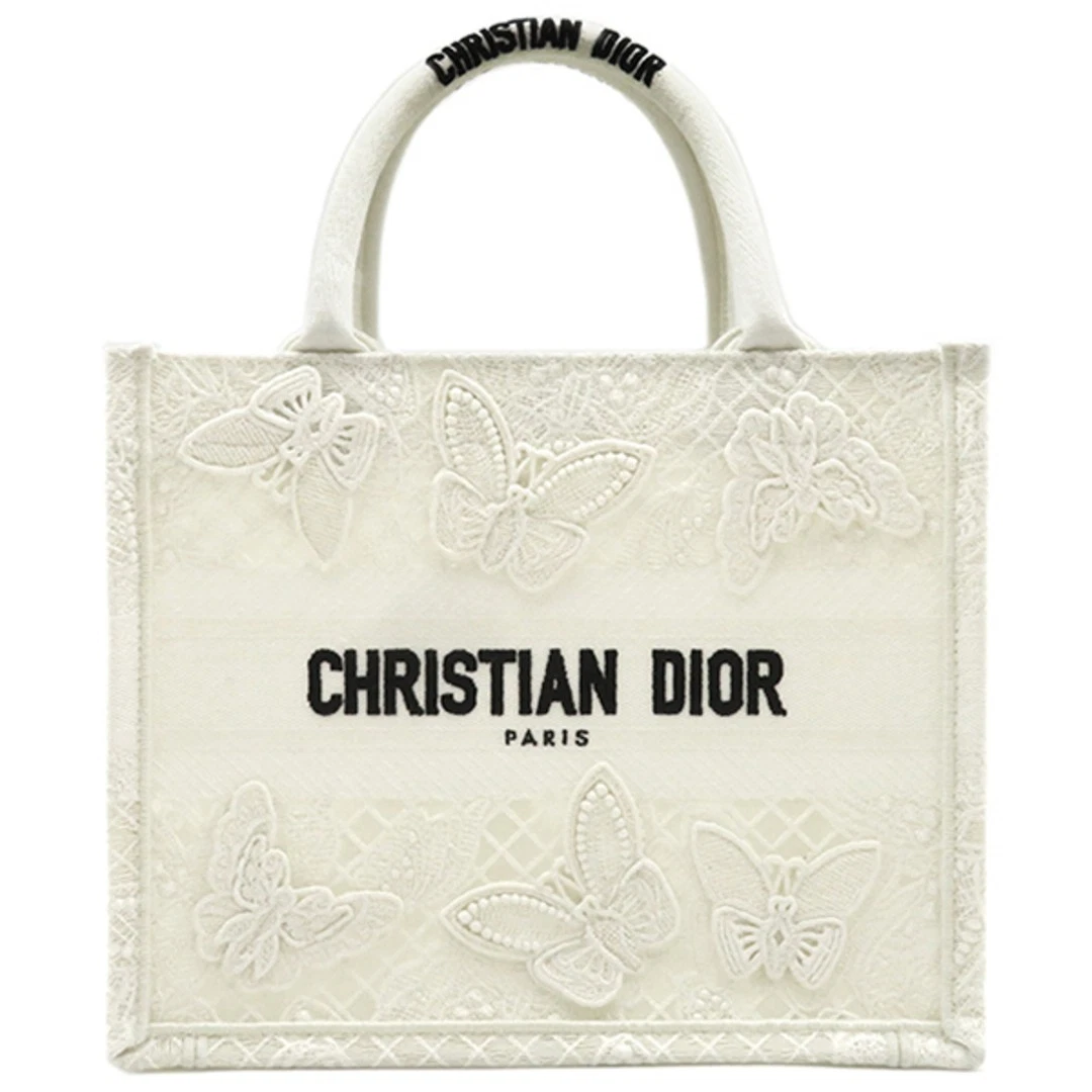 Dior Christian tote bag livre petite toile blanche broderie papillon occasion HOUB 0