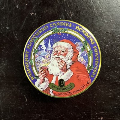 Vtg France De La Vosgienne Small Tin Bonbon Santa Christmas Raspberry Candies 3 