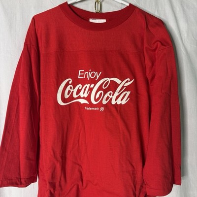 Vintage 1980s Enjoy Coca Cola Shirt Large 3/4 Sleeves Coke T Soda Pop Retro