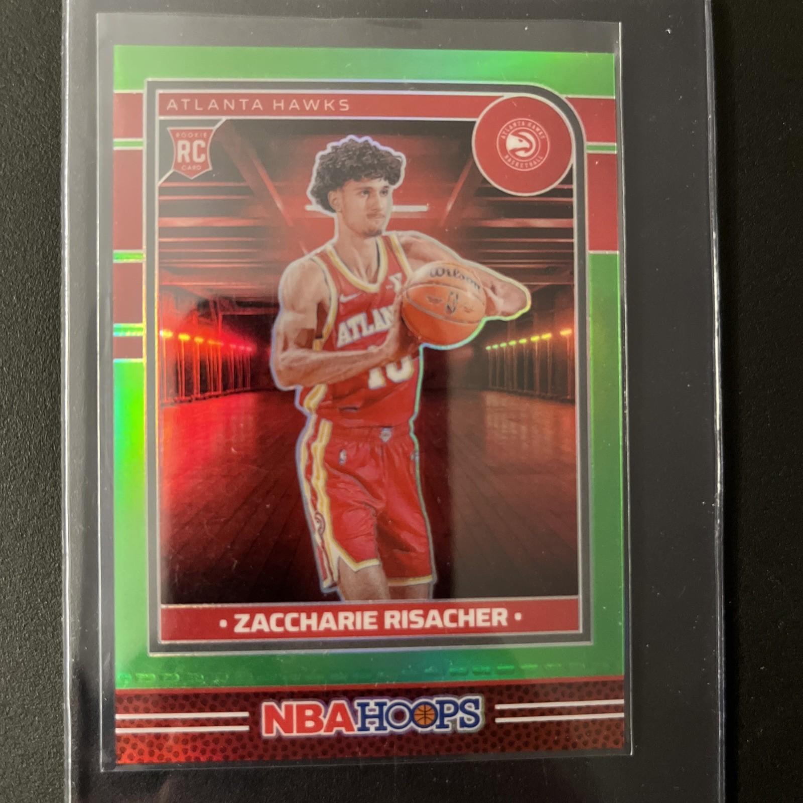 2024-25 NBA Hoops Zaccharie Risacher #231 Premium Lime Green Prizm /149 (RC)