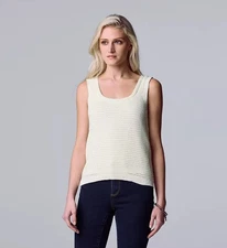NWT Simply Vera Vera Wang Coconut White Crochet Tank Top Lined Size Large