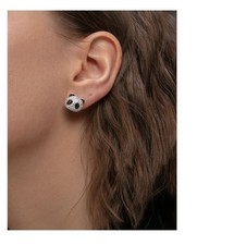 Small Rhinestone Panda Earrings 925 Silver for Little Girls Womens Jewelry Gifts