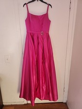 Hot Pink Long Dress Sleeveless With Belt And Split 