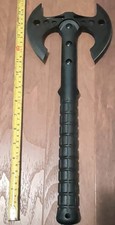 Black Double-Headed Tactical Axe Stainless Steel Blade Plastic Handle w/ Sheath