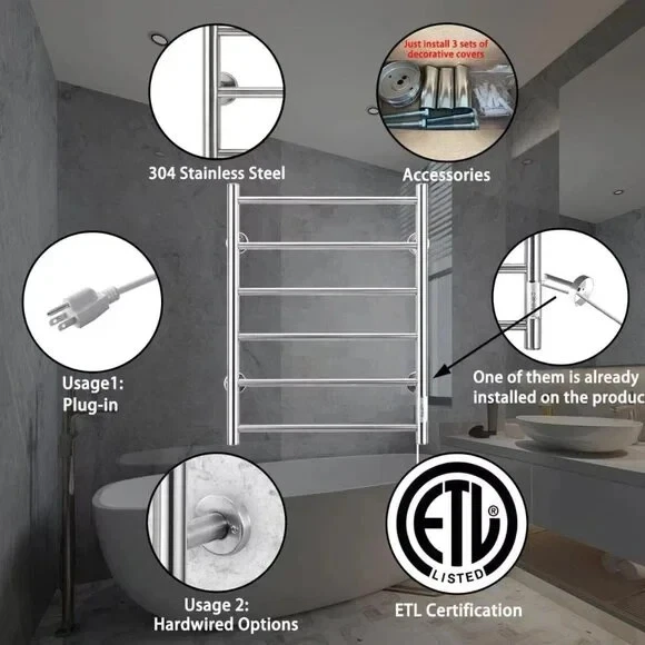 Toallero calentador Key Tek 6 barras montado en la pared toallero térmico baño cepillado Foto 2 de 4