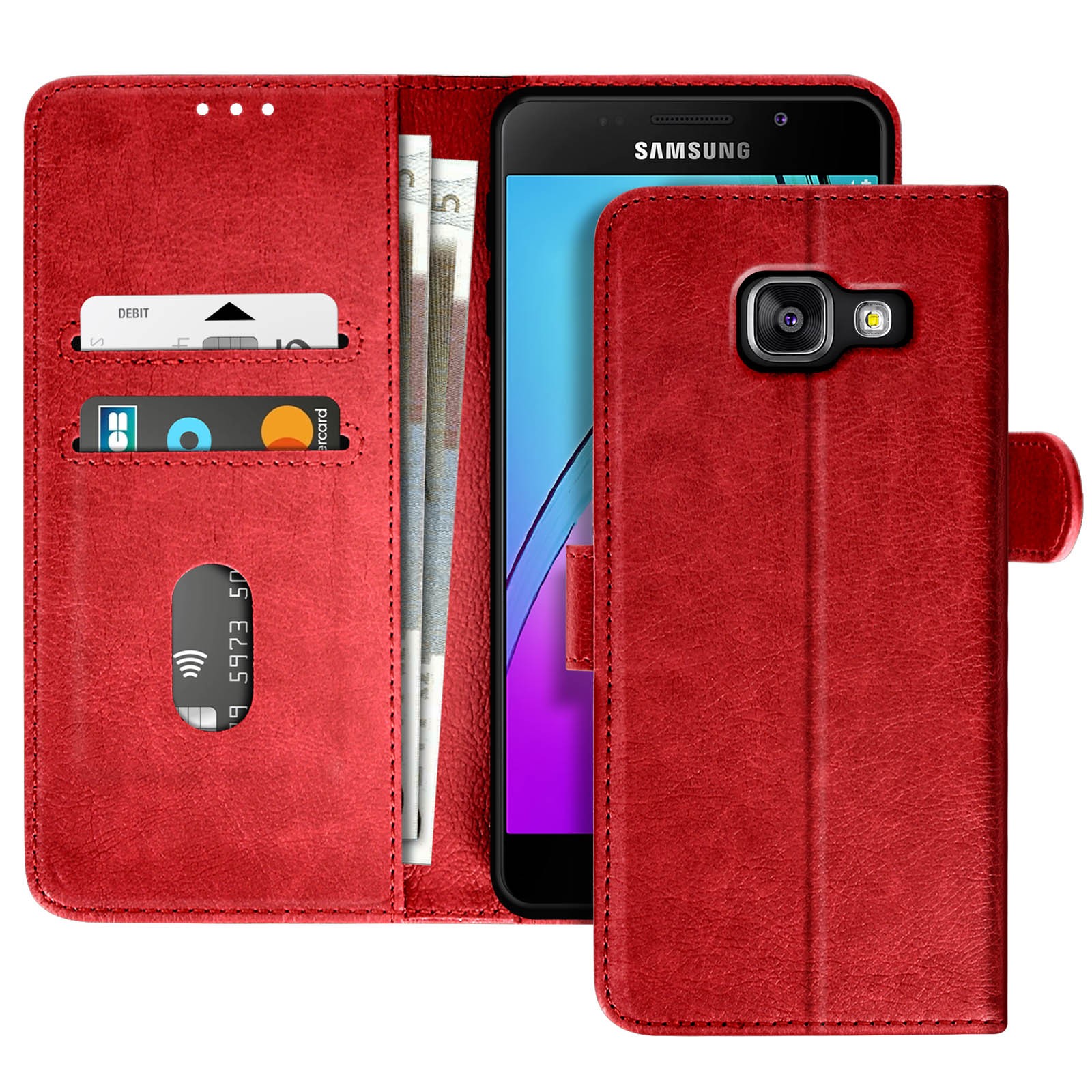 Kunstlederetui Galaxy A3 rouge en éco-cuir texturé haute résistance avec rabat