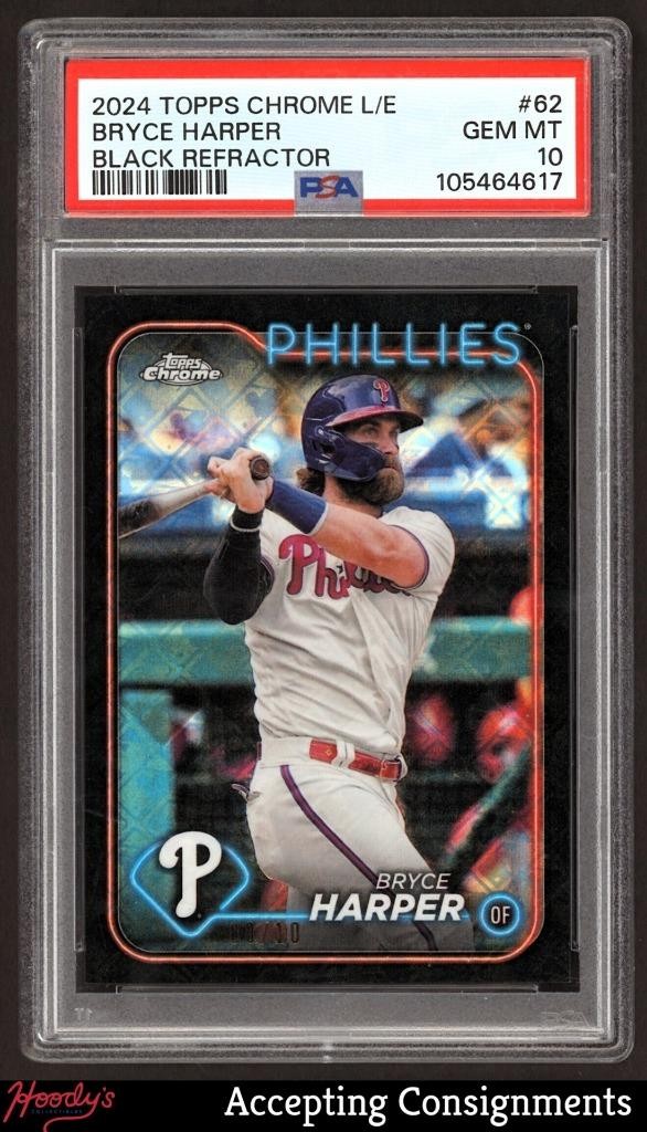 2024 Topps Chrome Logofractor Black Refractors #62 Bryce Harper 08/10 PSA 10
