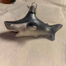 Old World Christmas Grey Shark Glitter Glass Ornament