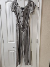 Chic Jumpsuit With Vertical Stripes Button Front And Belt Size Large.