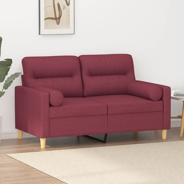 2-Sitzer Sofa Mit Zierkissen, Stoff, Weinrot, 120 Cm Breit-image