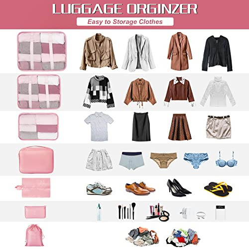 Packing Cubes 7 Set Travel Cubes for Suitcases Lightweight Luggage Packing Pink - Bild 5 von 7