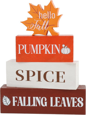 4 Pcs Thanksgiving Fall Decor Wooden Table Centerpieces Fall Maple Leaf Block Si