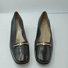 Salvatore Ferragamo Alligator Leather Loafers Classic Heels Sz 8 AAA Brown