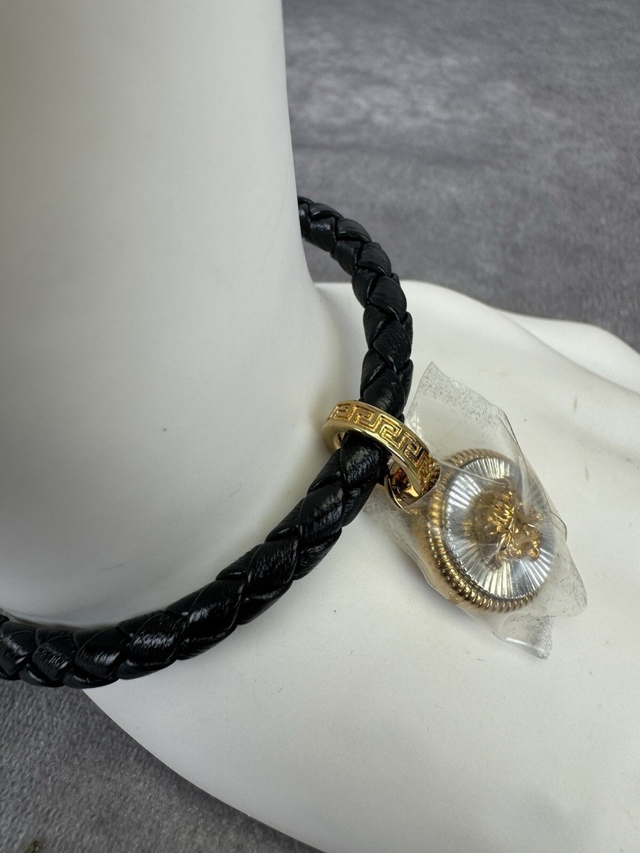 Versace Black & Gold Leather Braided Charm Bracelet | eBay