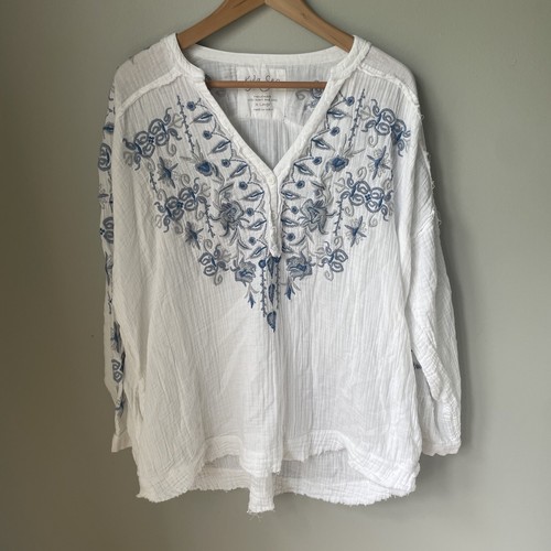 Kyla Seo Joanie Blouse Womens White Floral Embroidered Bohemian Size X- Large - Picture 3 of 12