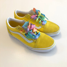 VANS OLD SKOOL - RAINBOW LACE CYBER YELLOW/WHITE SZ 4.5 KIDS