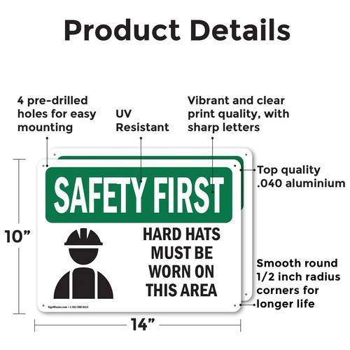 (2 Pack) Hard Hats Must Be Worn In This Area With Symbol OSHA Safety First Sign - 第 2/22 張圖片