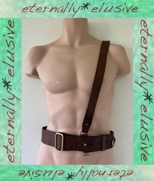 Original WW1 WW2 Leather Brass SAM BROWN BELT Cross Strap Mens