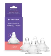 Lansinoh Baby Bottle Nipples M Flow 3+ Mo 4pcs/pack | BPA-Free Anti-Colic Soft