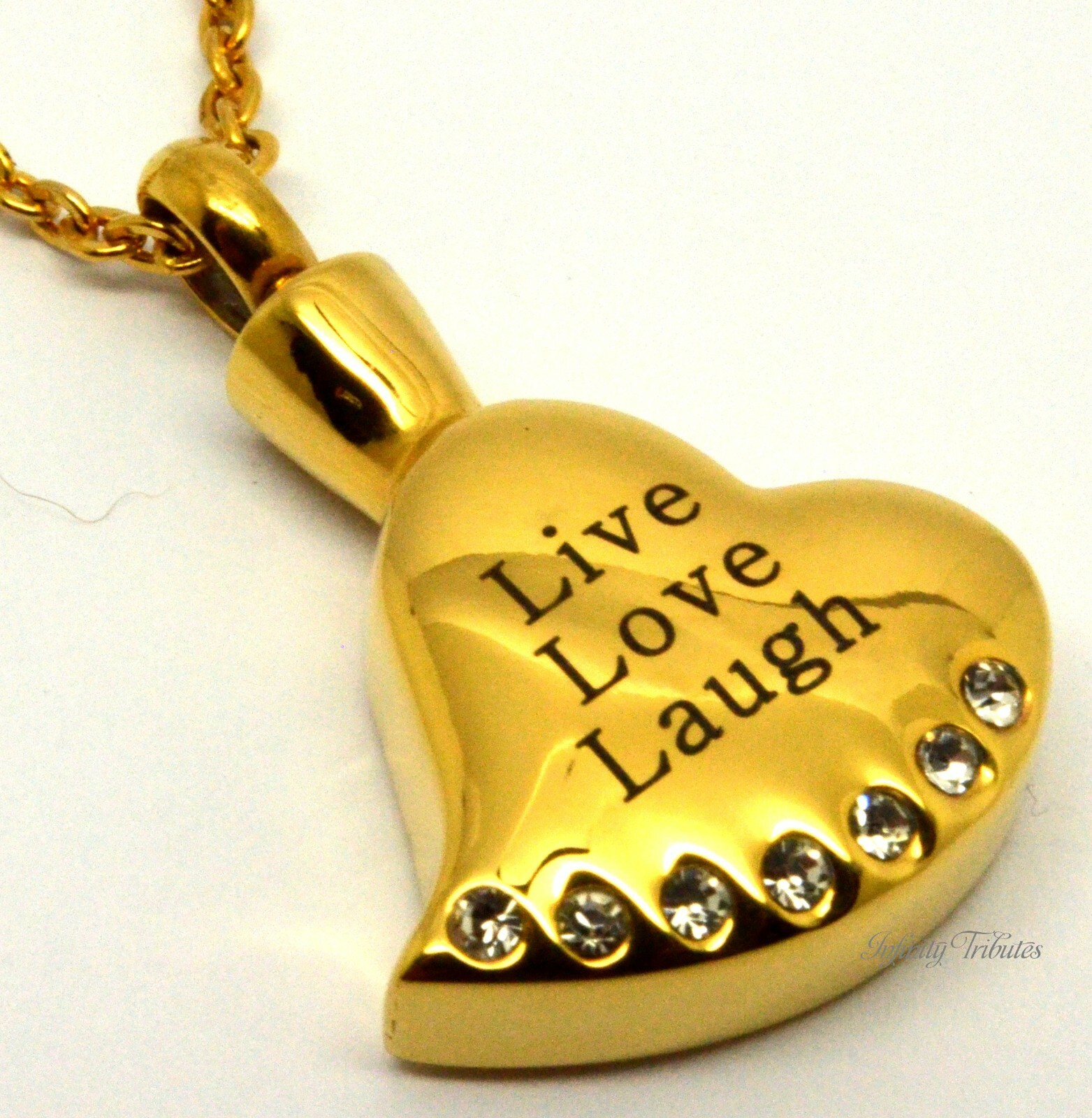 Cremation Urn Ashes Necklace Keepsake Pendant 24k Gold Plated Live Love Laugh