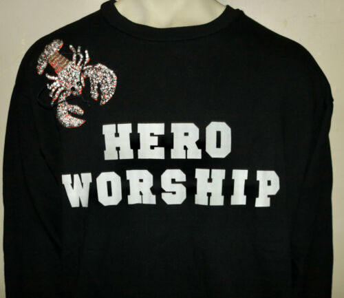 HERO WORSHIP sequin beaded lobster custom artist sweat shirt XL  OOAK - Afbeelding 1 van 5