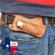  HAND MADE PURE LEATHER ENGRAVED HORIZONTAL SHEATH FOR FOLDING POKET KNIFE AH-5