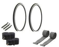 27 x 1-1/4 Bicycle Black/ White Wall Tires + Tubes Bike Touring Road Slick DURO