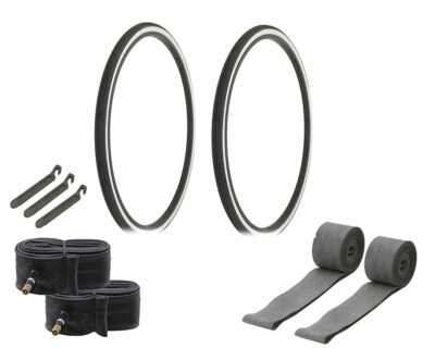 #ad 27 x 1 1 4 Bicycle Black White Wall Tires Tubes Bike Touring Road Slick DURO $39.99