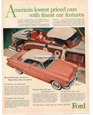 1954 Ford Crestline 2-door Coupe Cameo Coral Beside Yacht Vintage Ad
