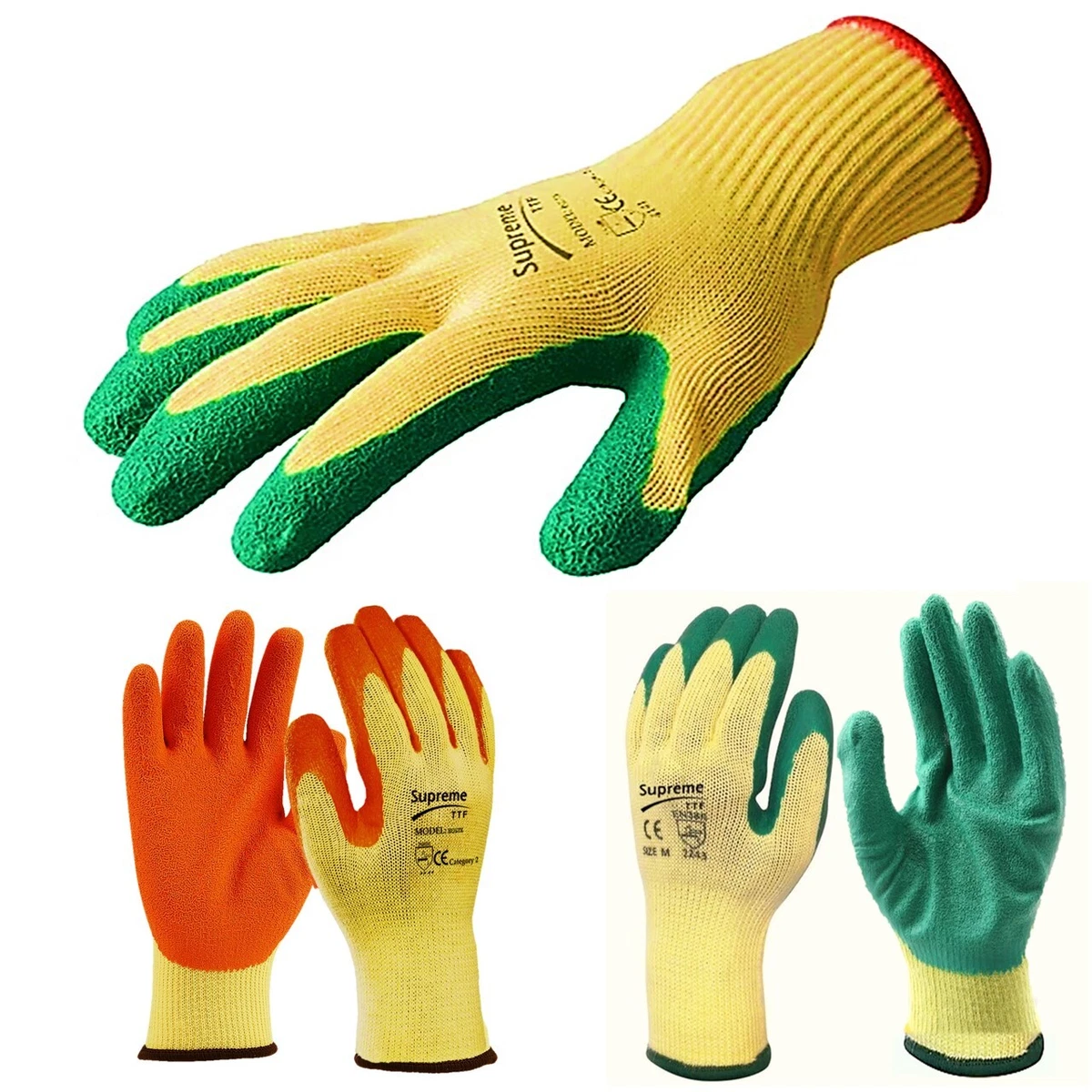 24 PAIRS LATEX COATED ORANGE RUBBER SAFETY WORK GLOVES MENS