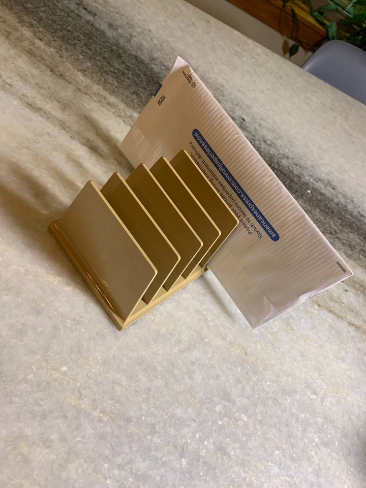 Small Vintage Mid Century Mail Letter Holder Stand Rack Minimalist Beige Tan - Image 4 of 4