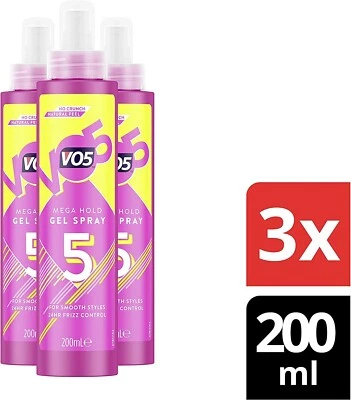 VO5 Mega Hold Hair Styling Gel Spray 3 x 200 ml