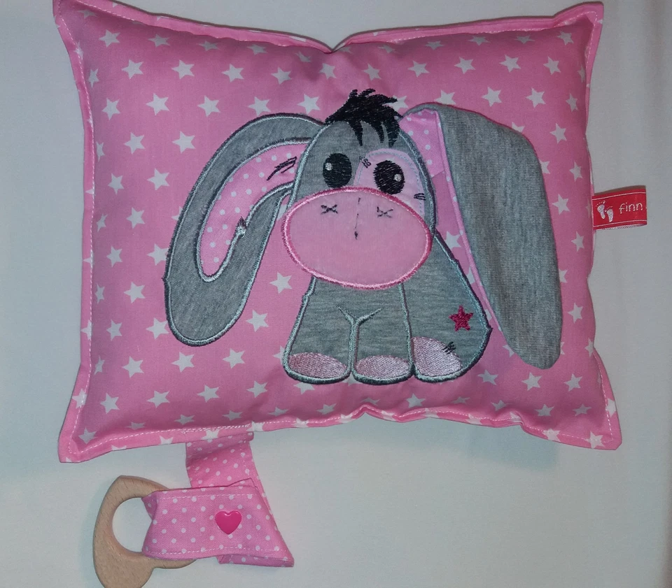 FINN & FINCHEN Motorikkissen, Schmusekissen, Beißring und Knisterohr, Knisterkissen, Esel