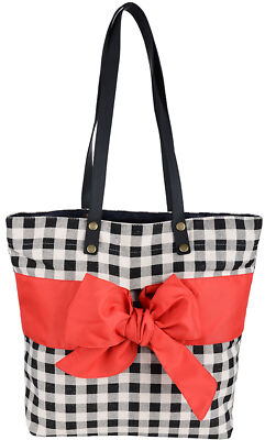 Edle Karo Gingham RED BOW Canvas TASCHE / Bag Rockabilly