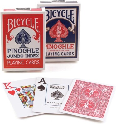 2 Deck 1 Blue 1 Red Bicycle Jumbo Index Pinochle Special 48 Playing Cards Euchre