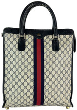 GUCCI Navy Blue Accessory Collection Ophidia Web Shopping Tote Bag Made in Italy