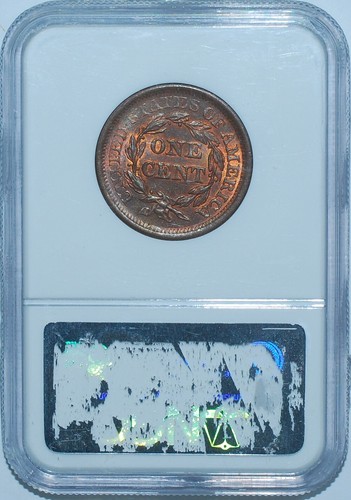 1856 NGC MS66BN Brown Slanted 5 Braided Hair Large Cent - Picture 2 of 2
