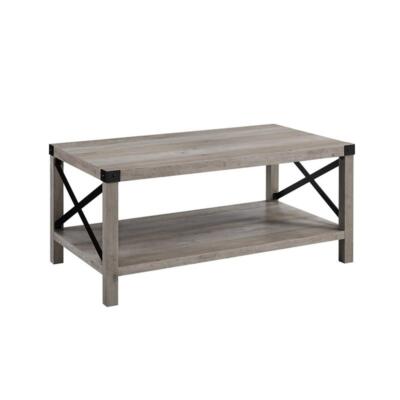 Pemberly Row 40'' Metal Coffee Table in Gray Wash and Black