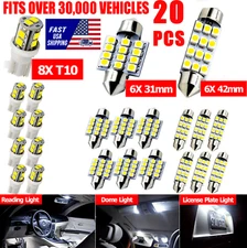 20pcs LED Interior Lights Bulbs Kit Car Trunk Dome License Plate Lamps 6000K T10